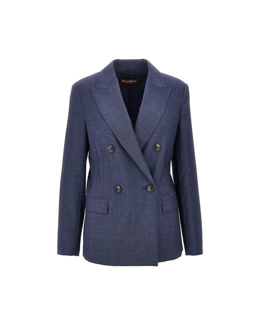 Max Mara Blue Virgin Wool Double-Breasted Jacket