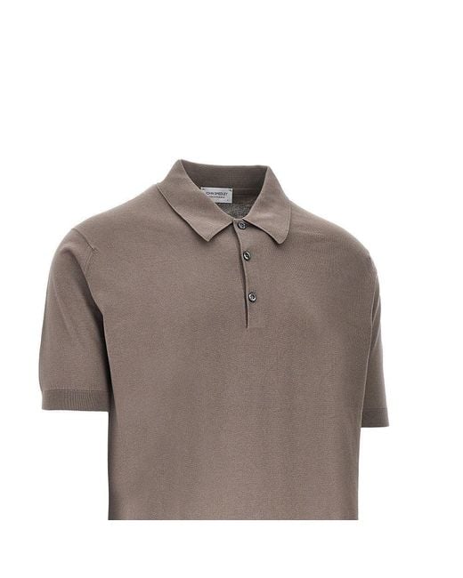 John Smedley Brown Cotton Knit Polo Shirt for men