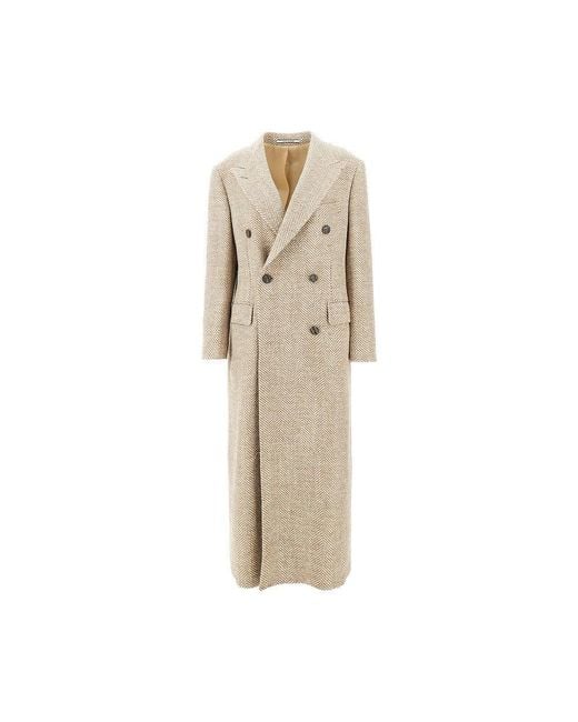 Tagliatore Natural Herringbone Wool-Blend Long Coat