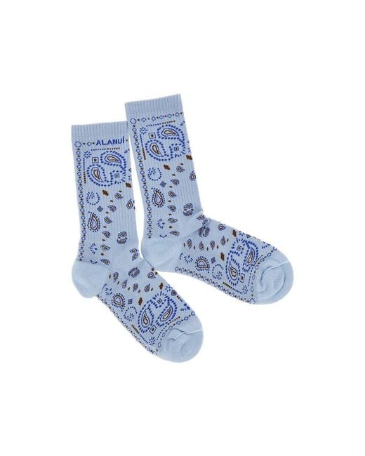 Alanui Blue Cotton-Blend Socks With Bandana Motif