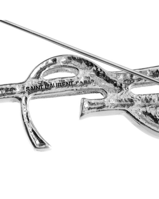 Saint Laurent Black Crocodile Opyum Brooch