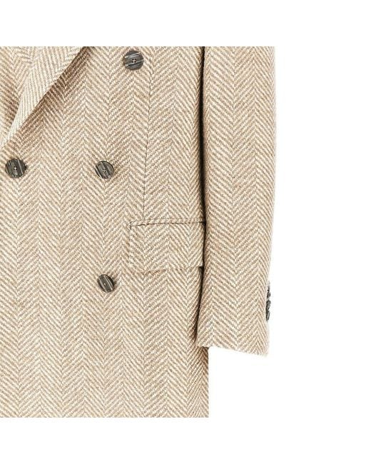 Tagliatore Natural Herringbone Wool-Blend Long Coat