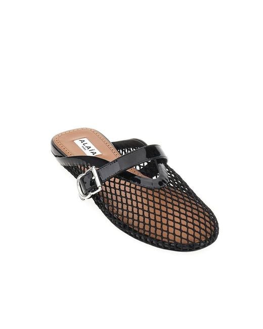 Alaïa Black Net Flat Mules