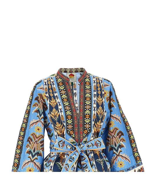 Farm Rio Blue Tapestry Print Cotton Mini Dress