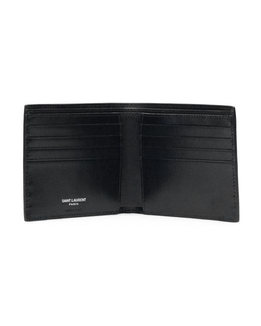 Saint Laurent Black Leather Bi-Fold Wallet With Monogram for men