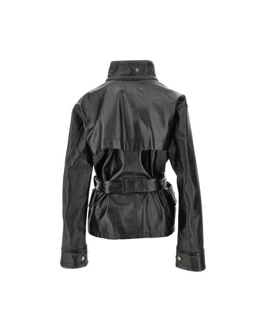 Maison Margiela Women's Black Coated Cotton Jacket With Belt