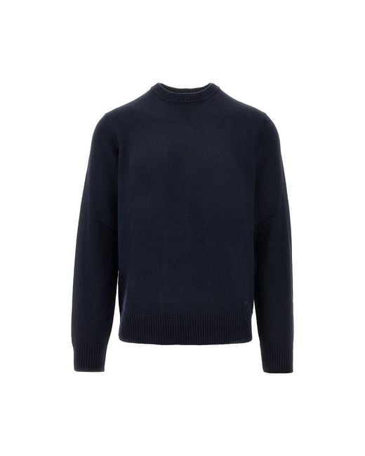 Emporio Armani Blue Virgin Wool Crewneck Sweater for men