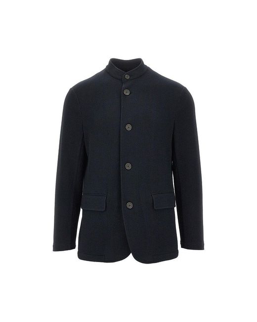 Emporio Armani Blue Textured Jersey Travel Essential Jacket for men