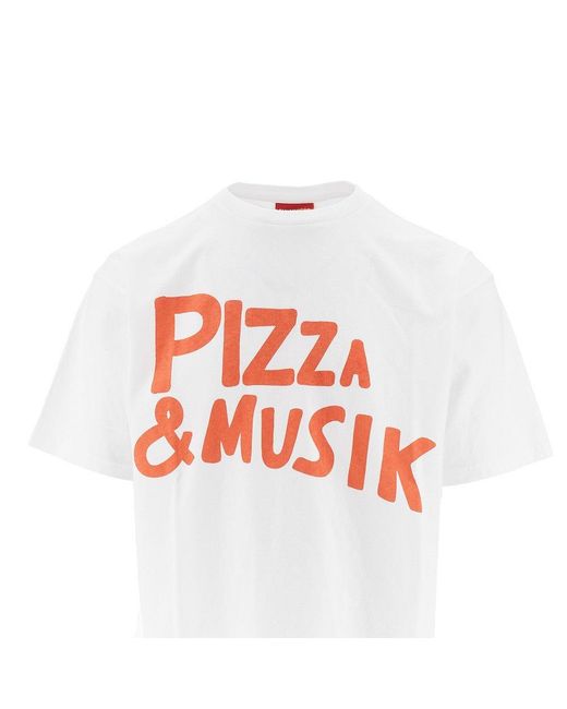 Public Possession White 'Pizza & Musik' Cotton T-Shirt for men