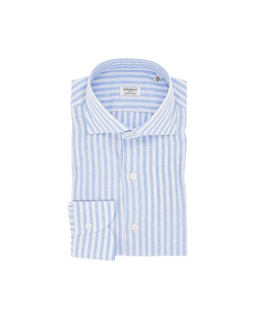 Borriello Blue Striped Cotton And Linen Shirt for men