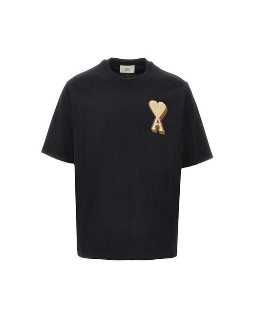 T-Shirt Con Patch De Coeur' di AMI in Black da Uomo