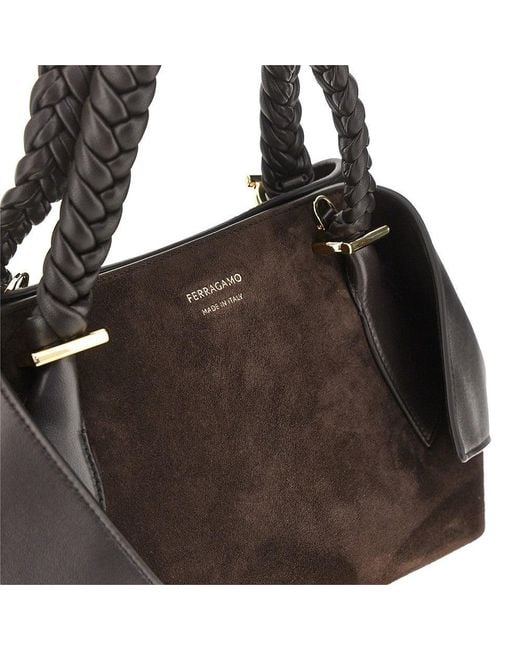 Ferragamo Black Leather Hand Bag With Logo