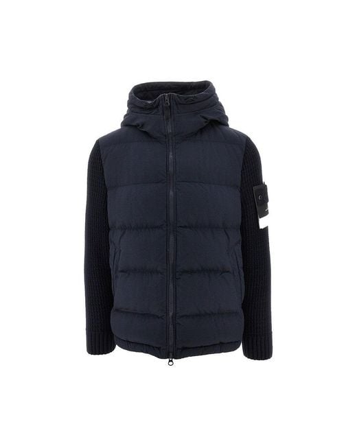 Stone Island Blue Ghost Wool Down Jacket With Knitted Sleeves for men