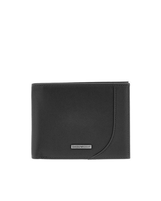 Emporio Armani Black Leather Bi-Fold Wallet for men