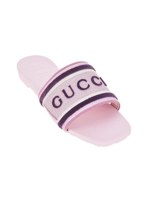 Gucci Purple Fabric And Rubber Slides