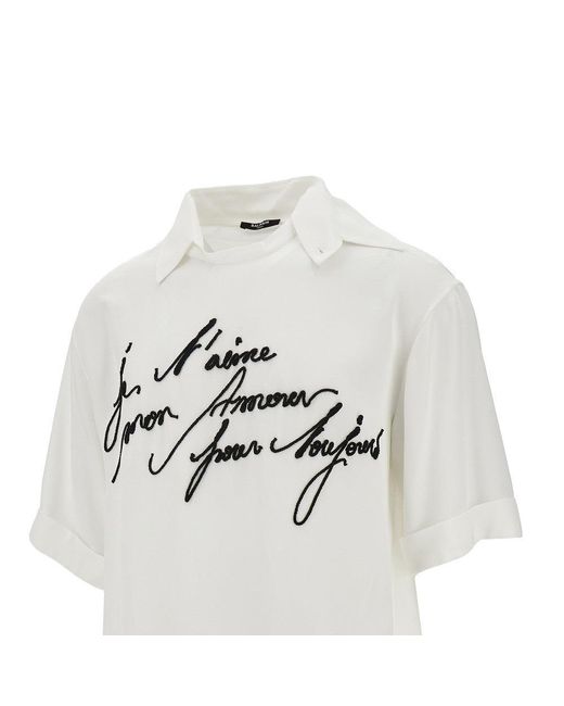 Balmain White Embroidered T-Shirt With Collar for men