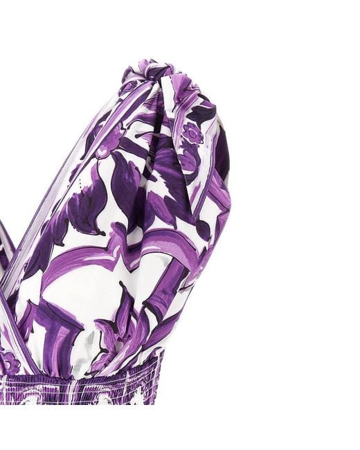 Dolce & Gabbana Purple Majolica Print Poplin Long Dress