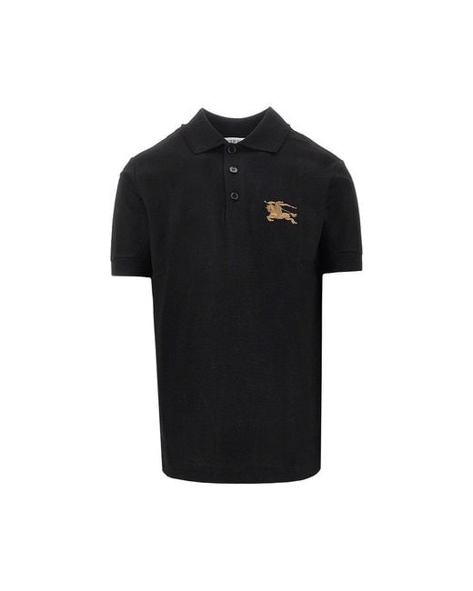 Burberry Black Piquet Polo Shirt With Ekd Embroidery for men