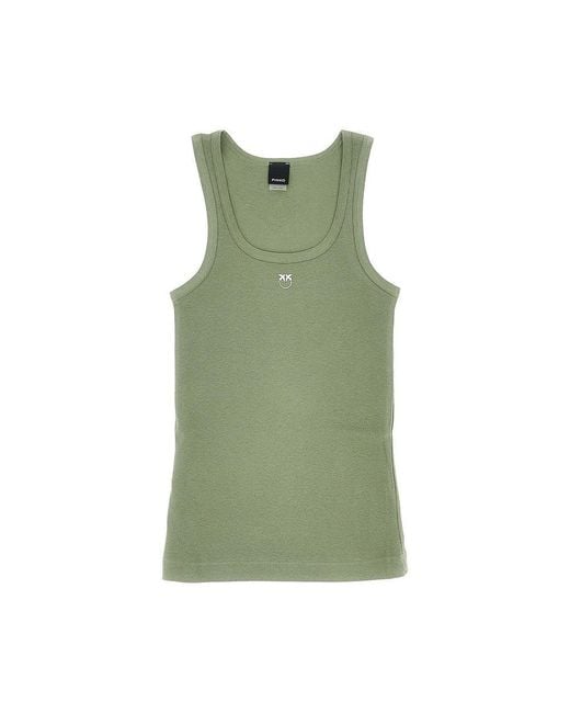 Pinko Green Love Birds Logo Ribbed Tank Top