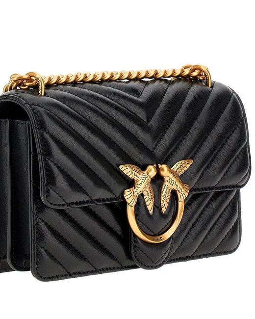 Pinko Black Chevron Leather Mini Love One Bag