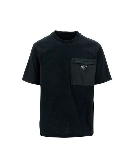 Prada T-Shirt With Re-Nylon Patch Pocket in Black for Men