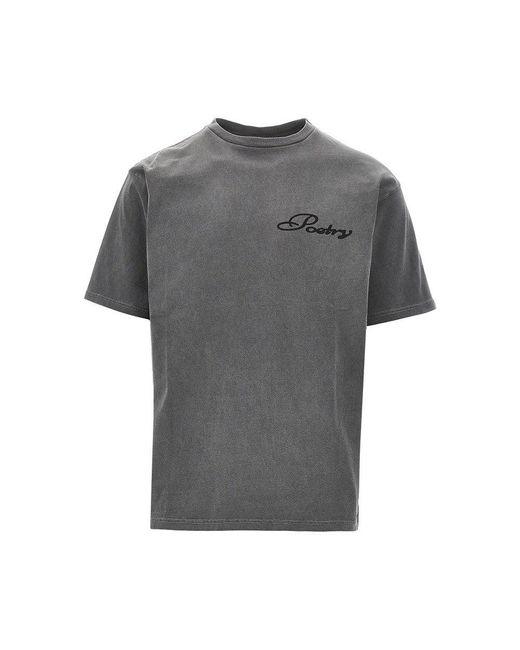 Public Possession Gray Cotton T-Shirt With 'Poetry' Print for men