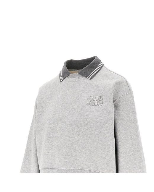 Miu Miu Gray Mélange Jersey Cropped Sweatshirt