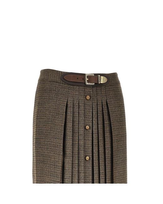 Etro Brown Wool Long Skirt With Houndstooth Motif