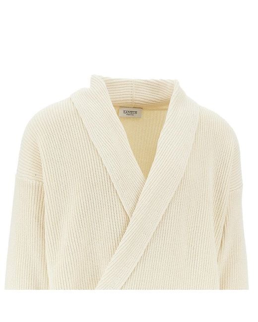 Laneus White Cotton Knitted Cardigan for men