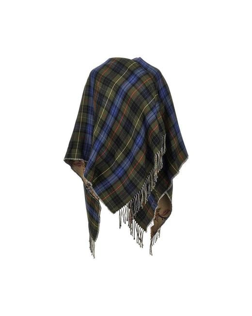 Etro Blue Knitted Cape With Check Motif