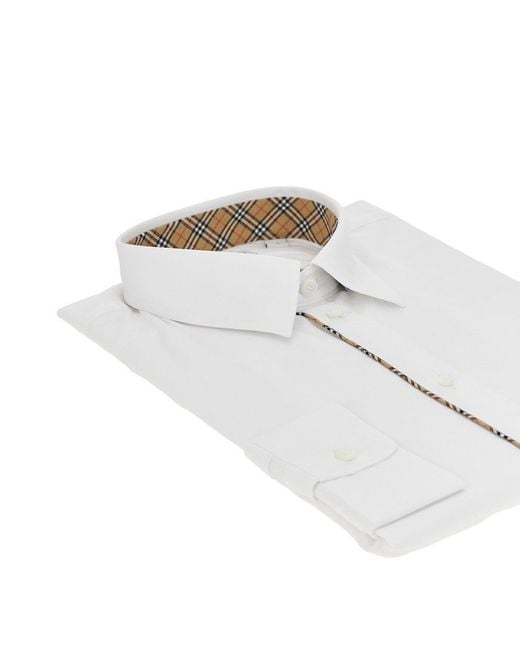 Burberry White Poplin Shirt With Check Piping for men