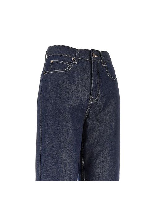 Tory Burch Blue Jacquard Monogram Cuff Jeans