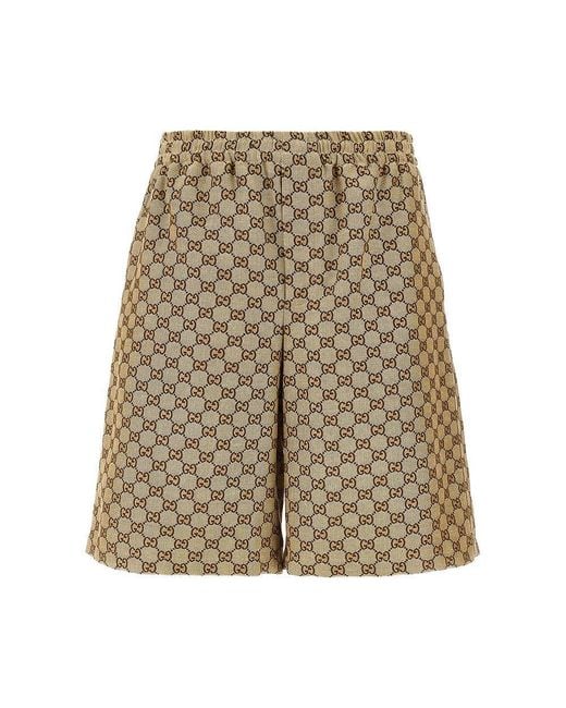 Gucci Natural Gg Supreme Linen-Blend Shorts for men