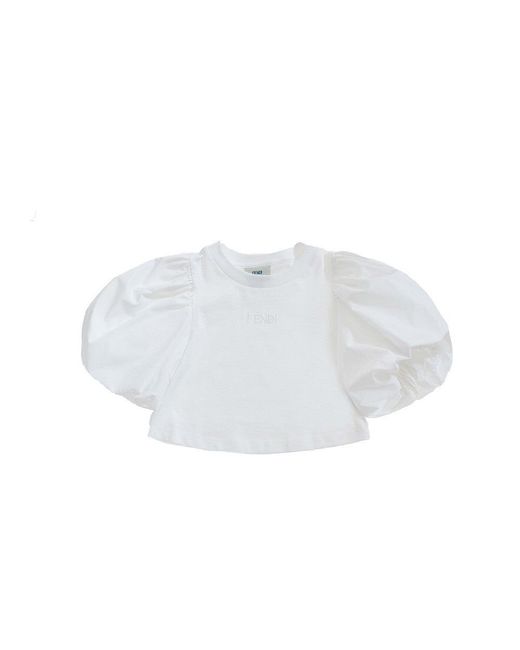 Fendi White Cropped T-Shirt With Balloon Sleeves Kids 12