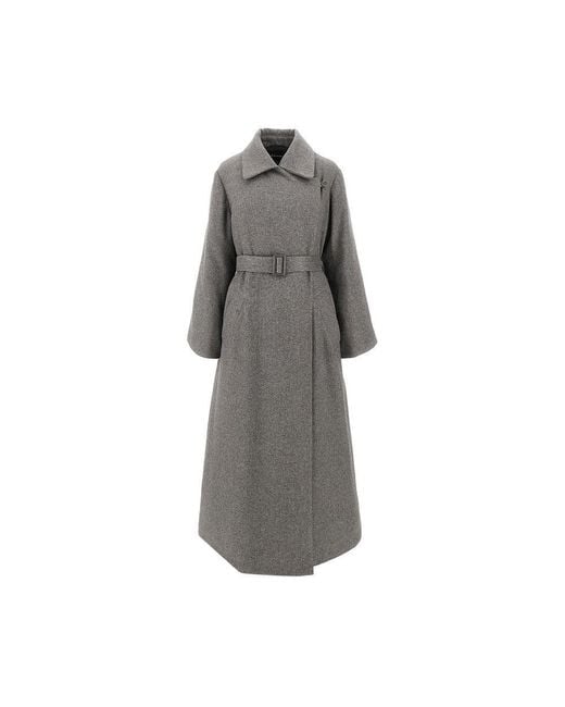 Emporio Armani Gray Padded Long Coat With Belt