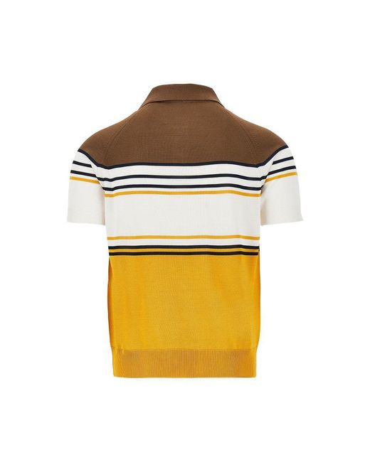 Fendi Orange Striped Knit Polo Shirt for men