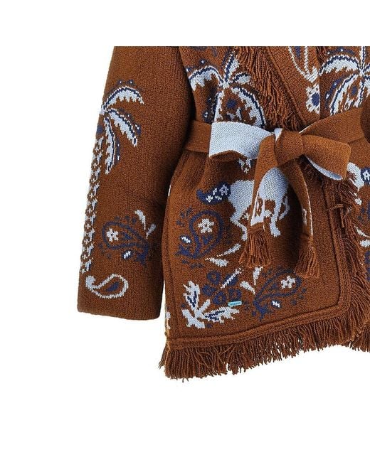 Alanui Brown Island Roots Jacquard Wool Cardigan