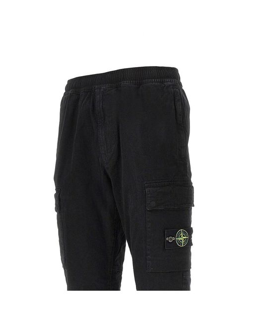Stone Island Black Cotton Cargo Pants With Logo Badge for men