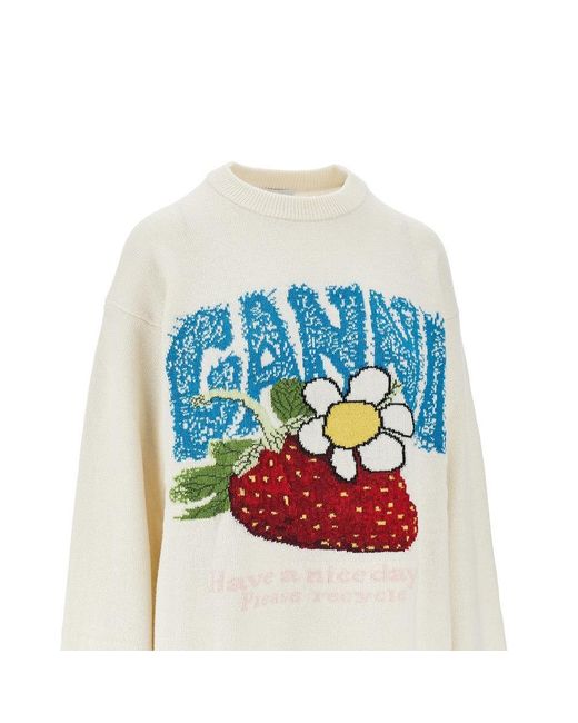 Ganni White 'Strawberry' Wool-Blend Sweater