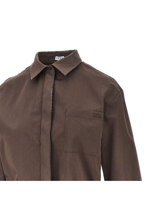 Loewe Brown Cotton And Silk Mini Shirt Dress