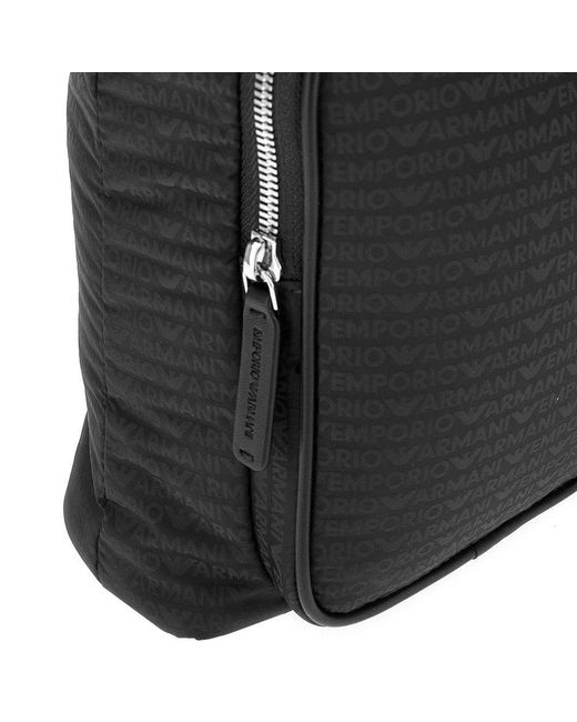 Emporio Armani Black All-Over Logo Jacquard Nylon Crossbody Bag for men