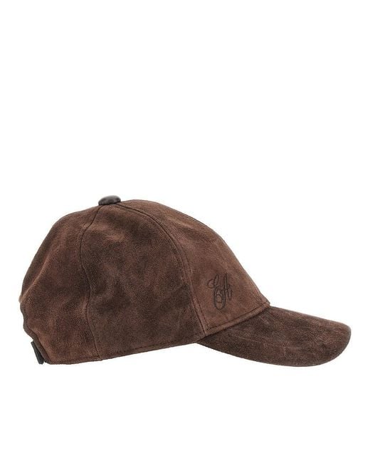 Emporio Armani Brown Suede Leather Baseball Cap With Ea Logo