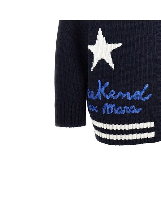 Weekend by Maxmara Blue Knitted Cardigan With Logo