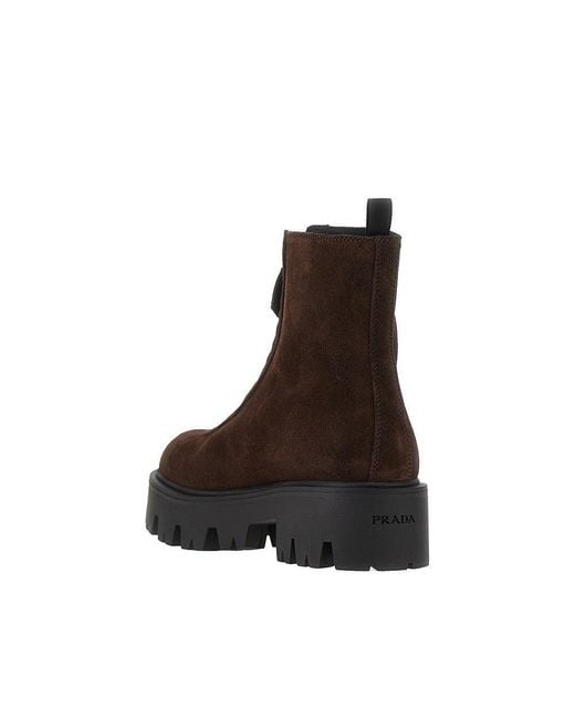 Prada Brown Suede Leather Zip-Up Ankle Boots
