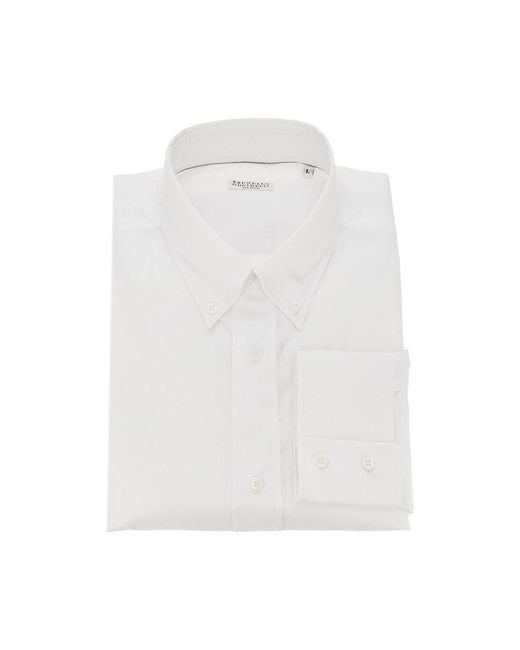 Brunello Cucinelli White Twill Shirt With Button-Down Collar for men