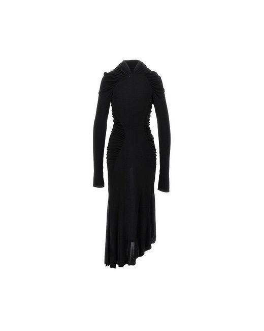 Victoria Beckham Black Crepe Jersey Gathered Midi Dress