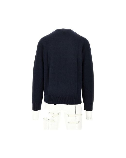 Emporio Armani Blue Virgin Wool Crewneck Sweater for men