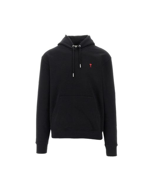Felpa Con Cappuccio De Coeur' Uomo di AMI in Black da Uomo