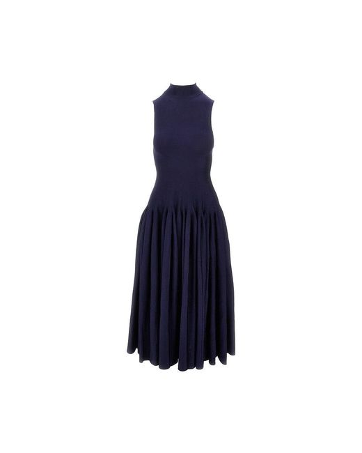 Alaïa Blue Knitted Midi Dress With Godet