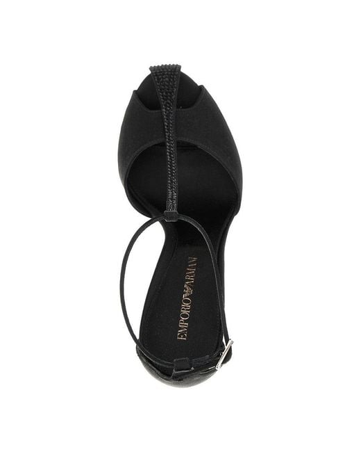 Emporio Armani Black Satin T-Bar Heeled Sandals